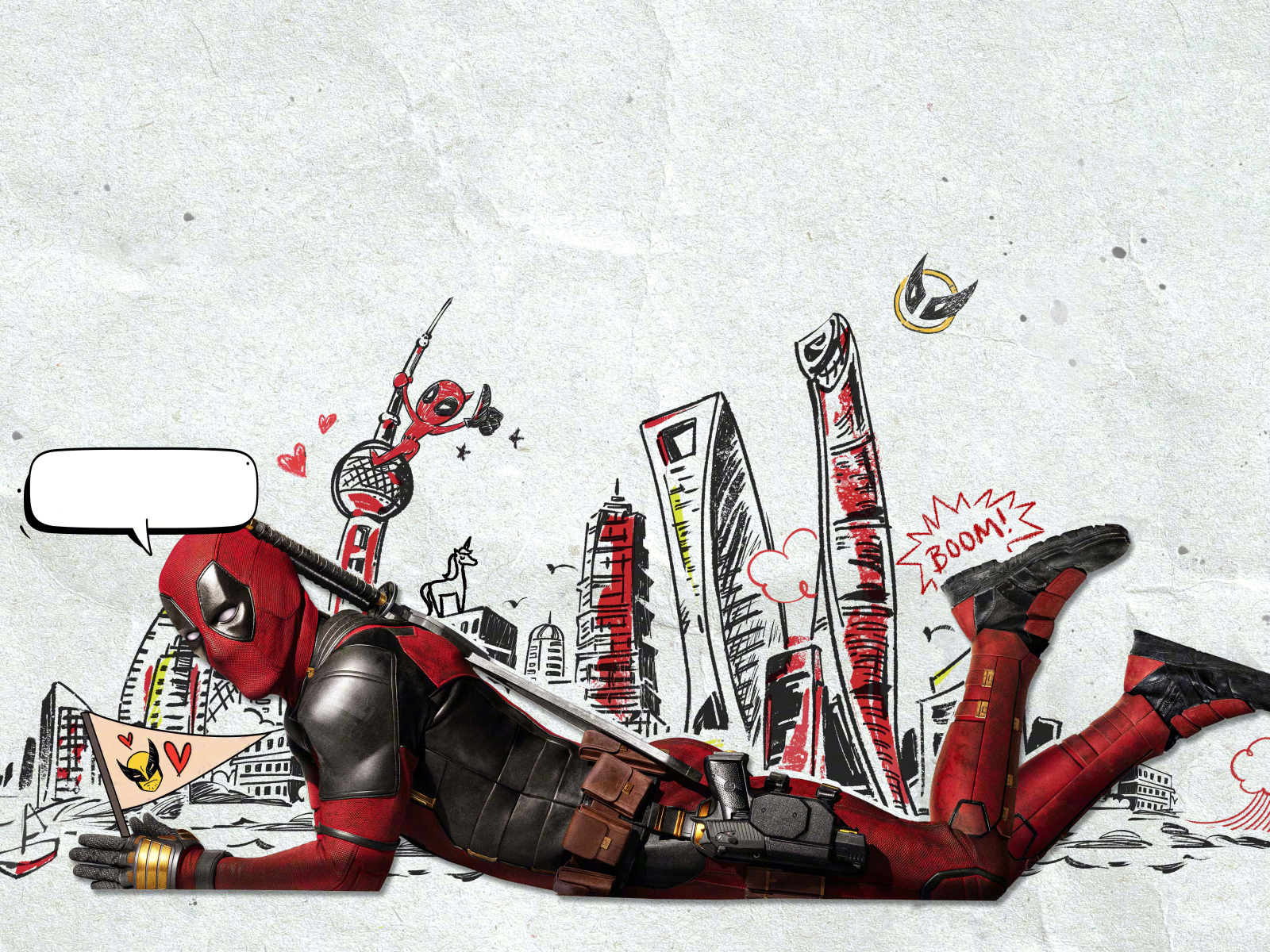 Персонаж Дэдпул на фоне стены