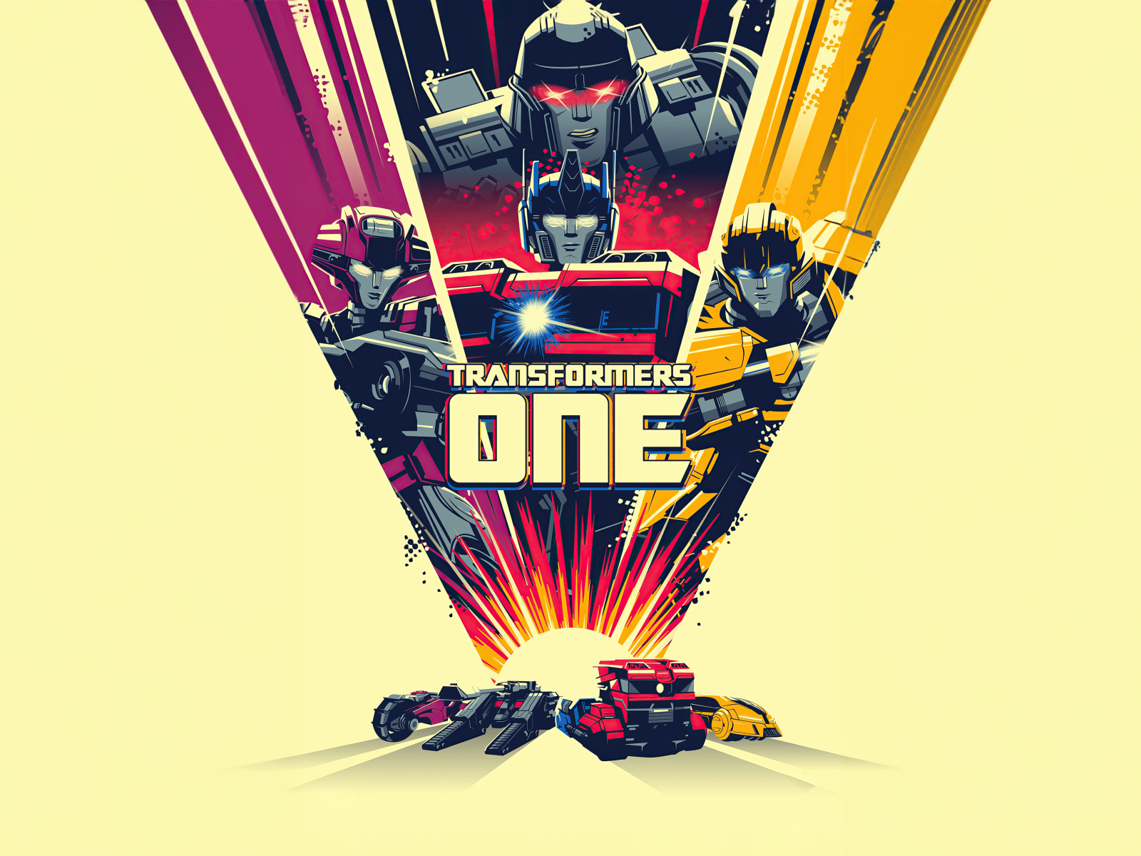 Постер  нового фильма Трансформеры: Начало, 2024 на желтом фоне