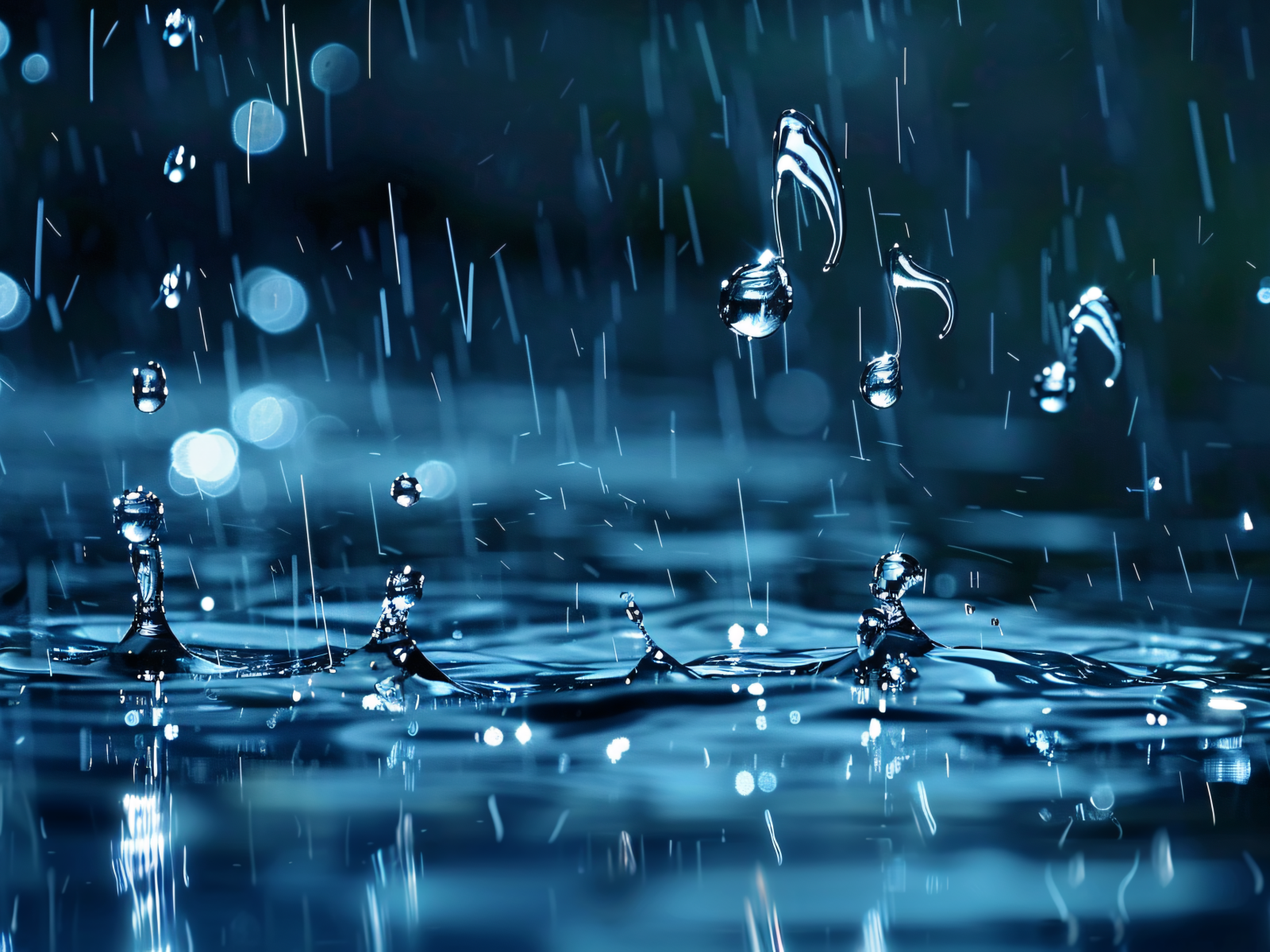 Ноты в каплях дождя в луже