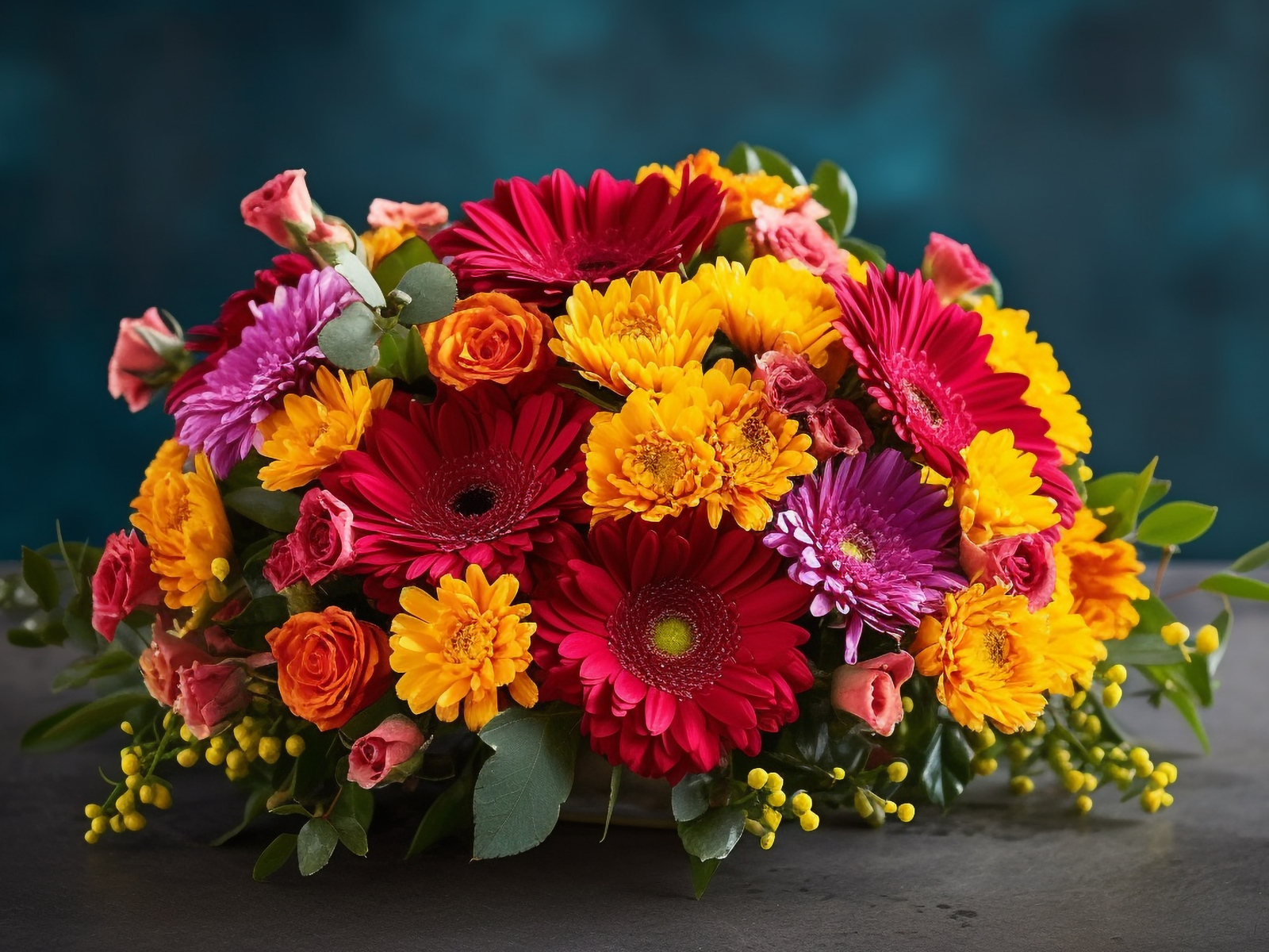Красивый яркий разноцветный букет цветов