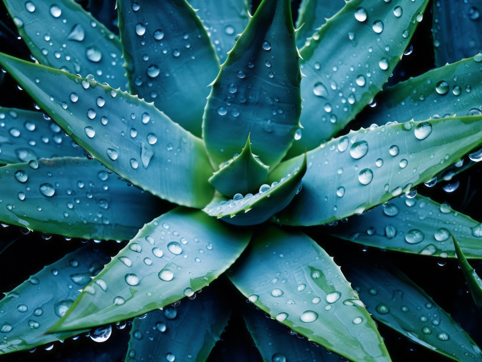 Большое зеленое алоэ в каплях воды