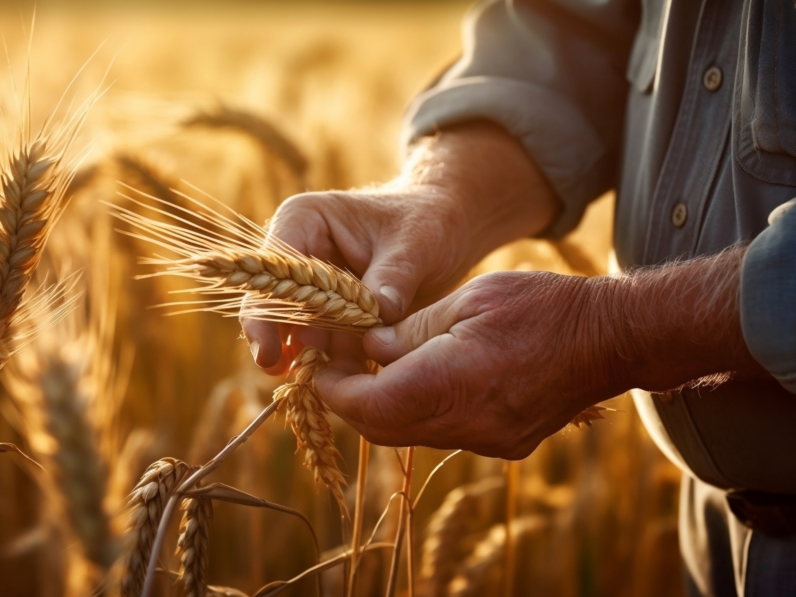 Спелые колосья пшеницы в руках