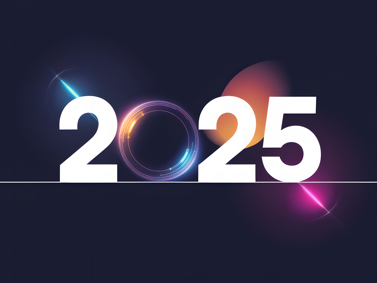 Белые цифры 2025 на синем фоне с бликами