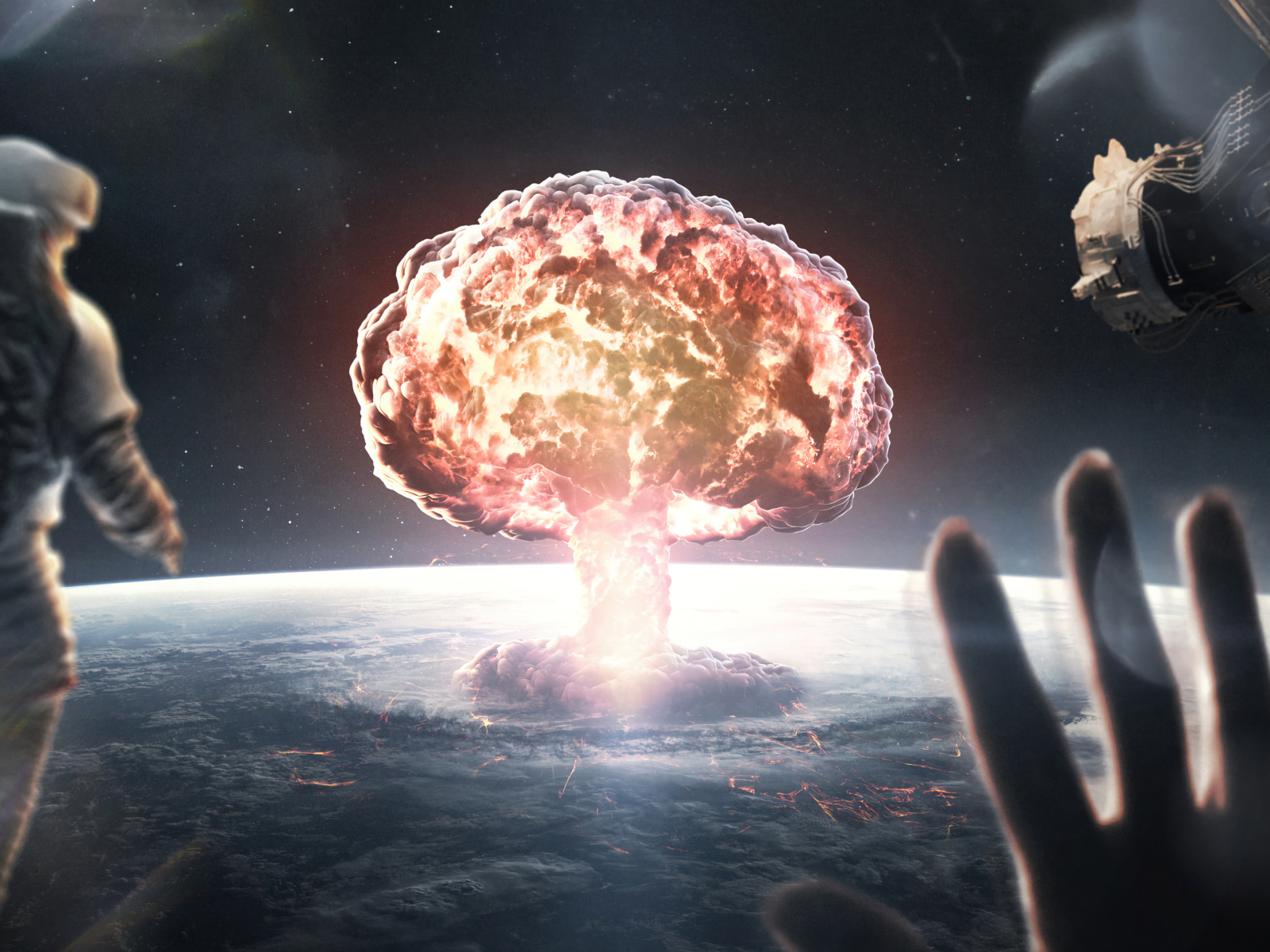 Космонавты наблюдают за взрывом в космосе 