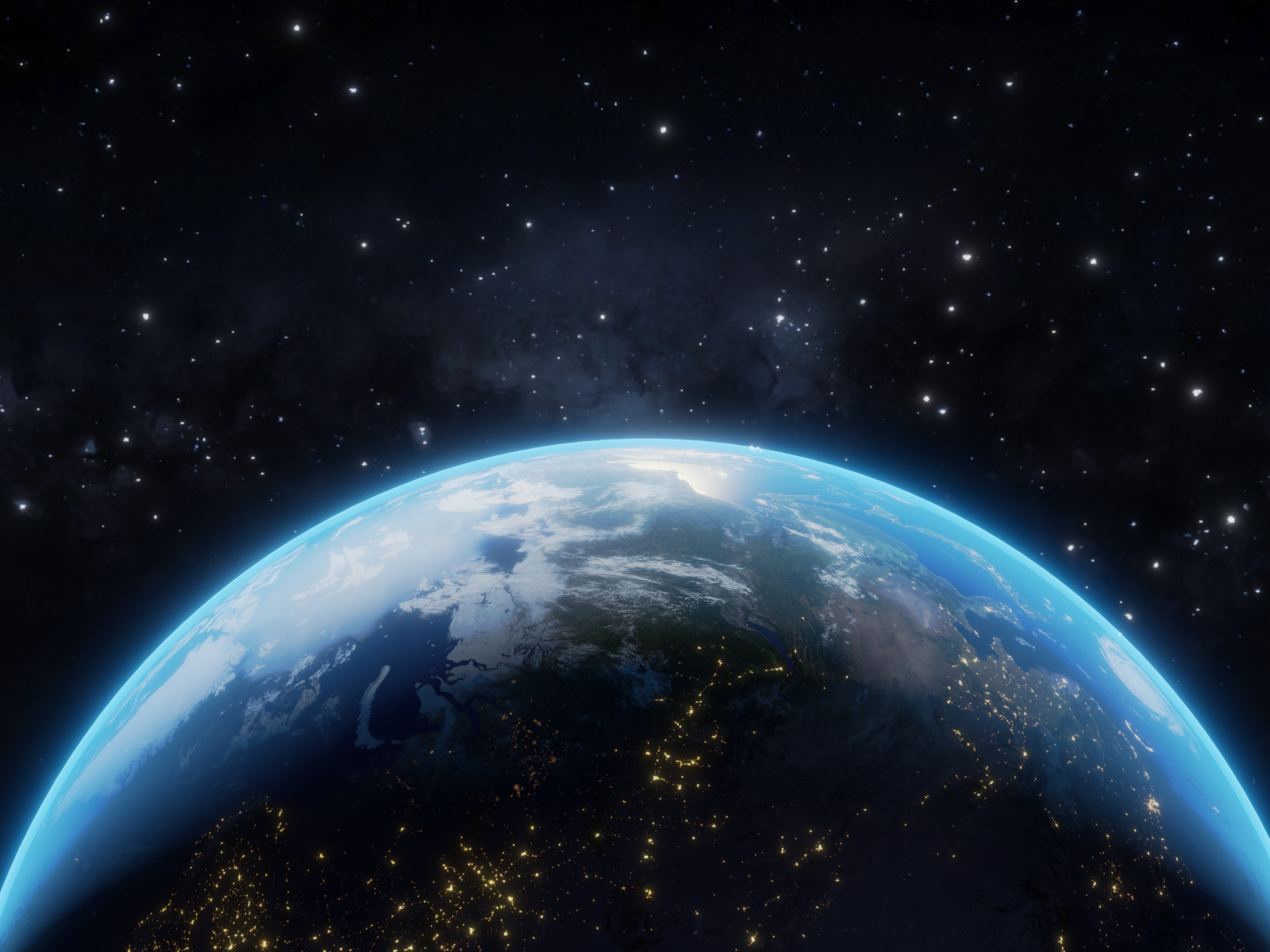 Половина планеты Земля в бескрайнем космосе
