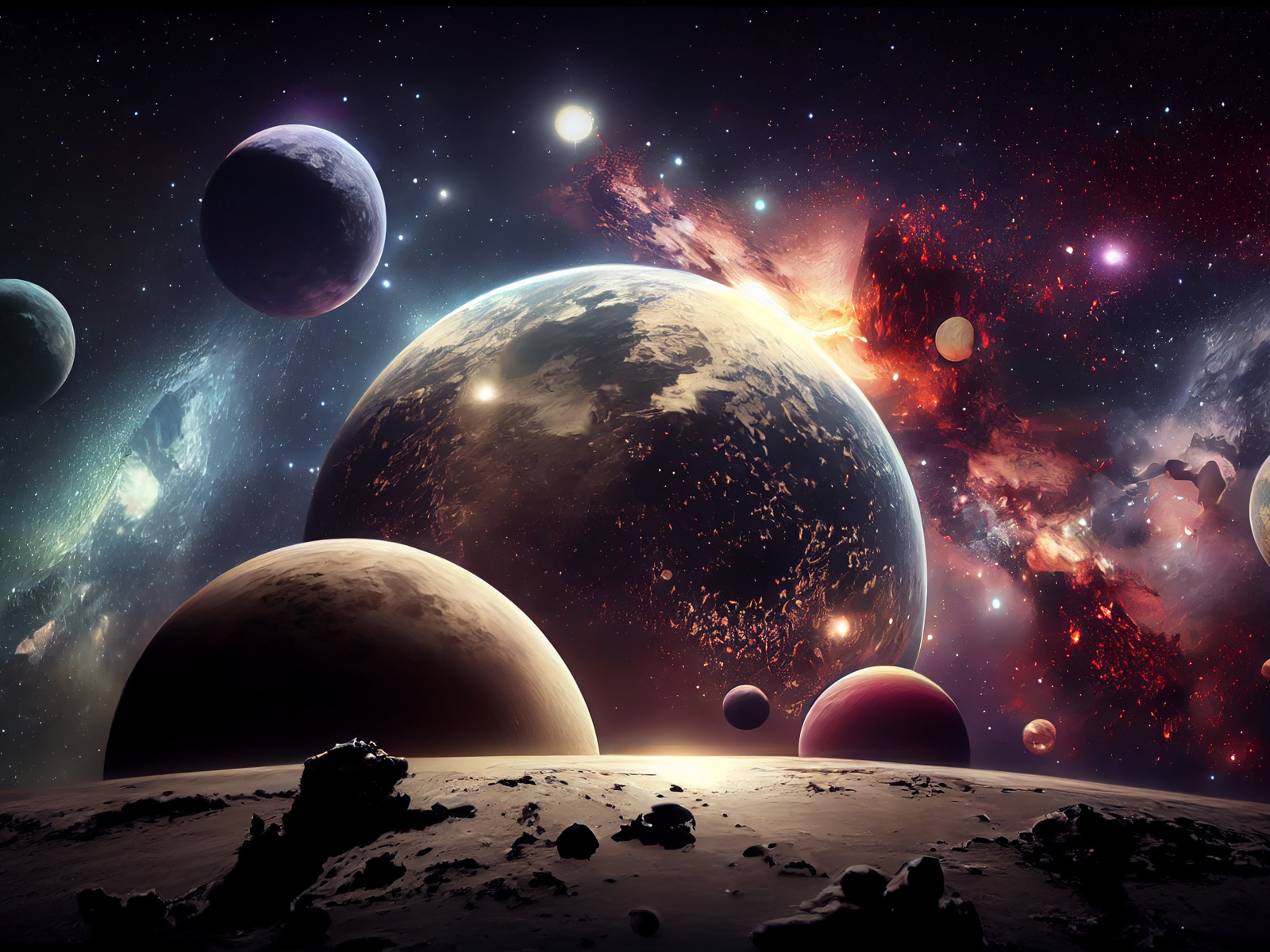 Космический корабль на поверхности планеты в космосе