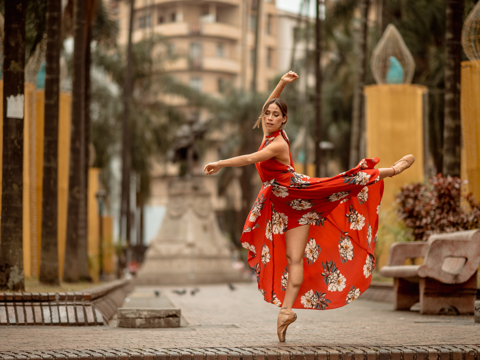Балерина в красивом платье танцует