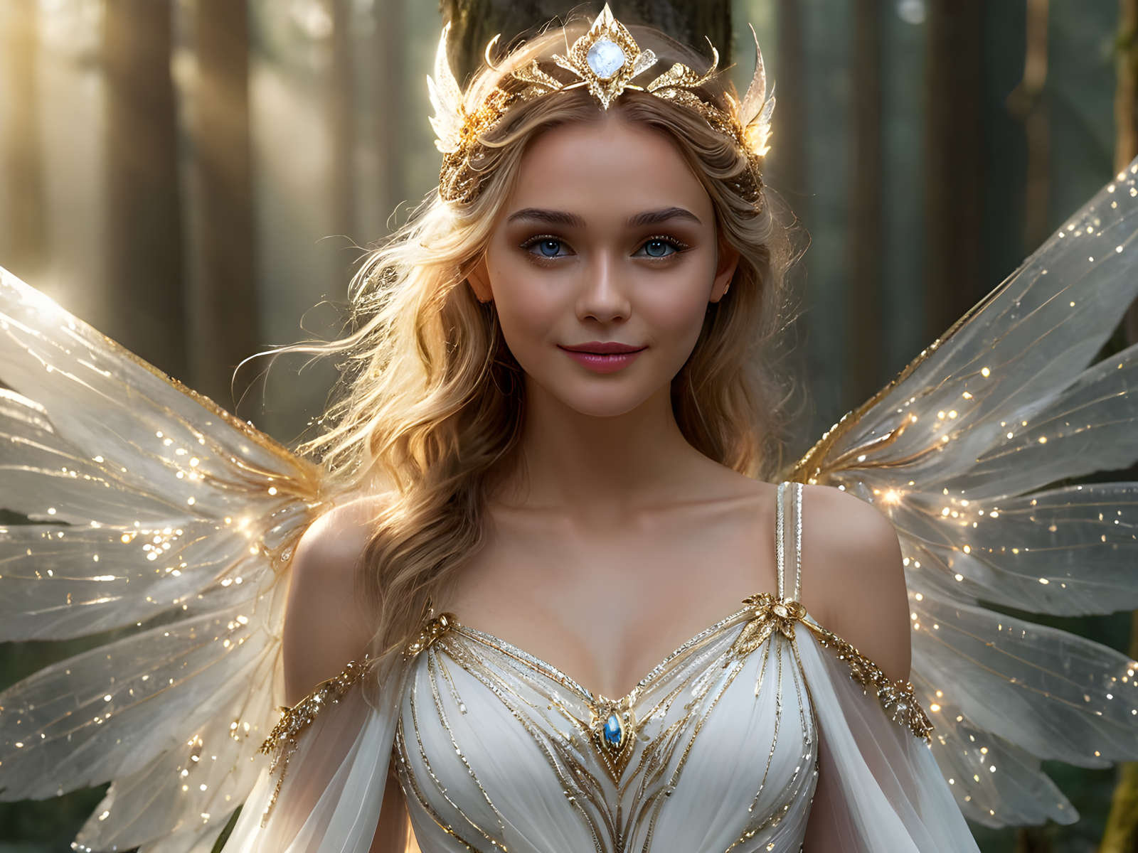 Девушка фея с крыльями в красивом платье