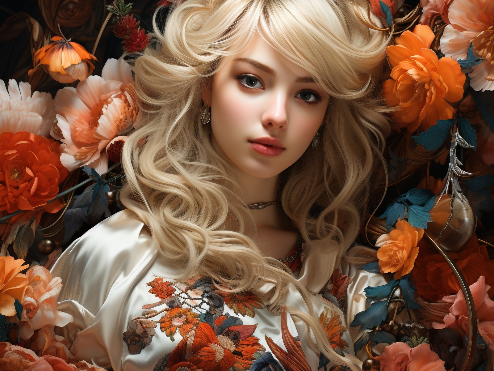 Красивая девушка блондинка в цветах