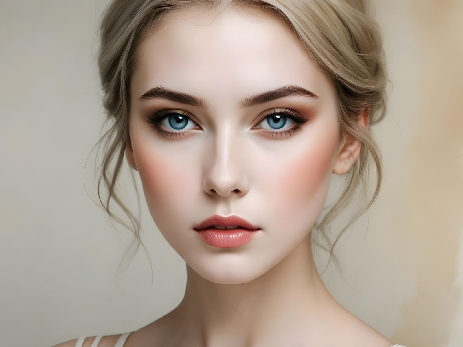 Голубоглазая милая девушка с прической на голове