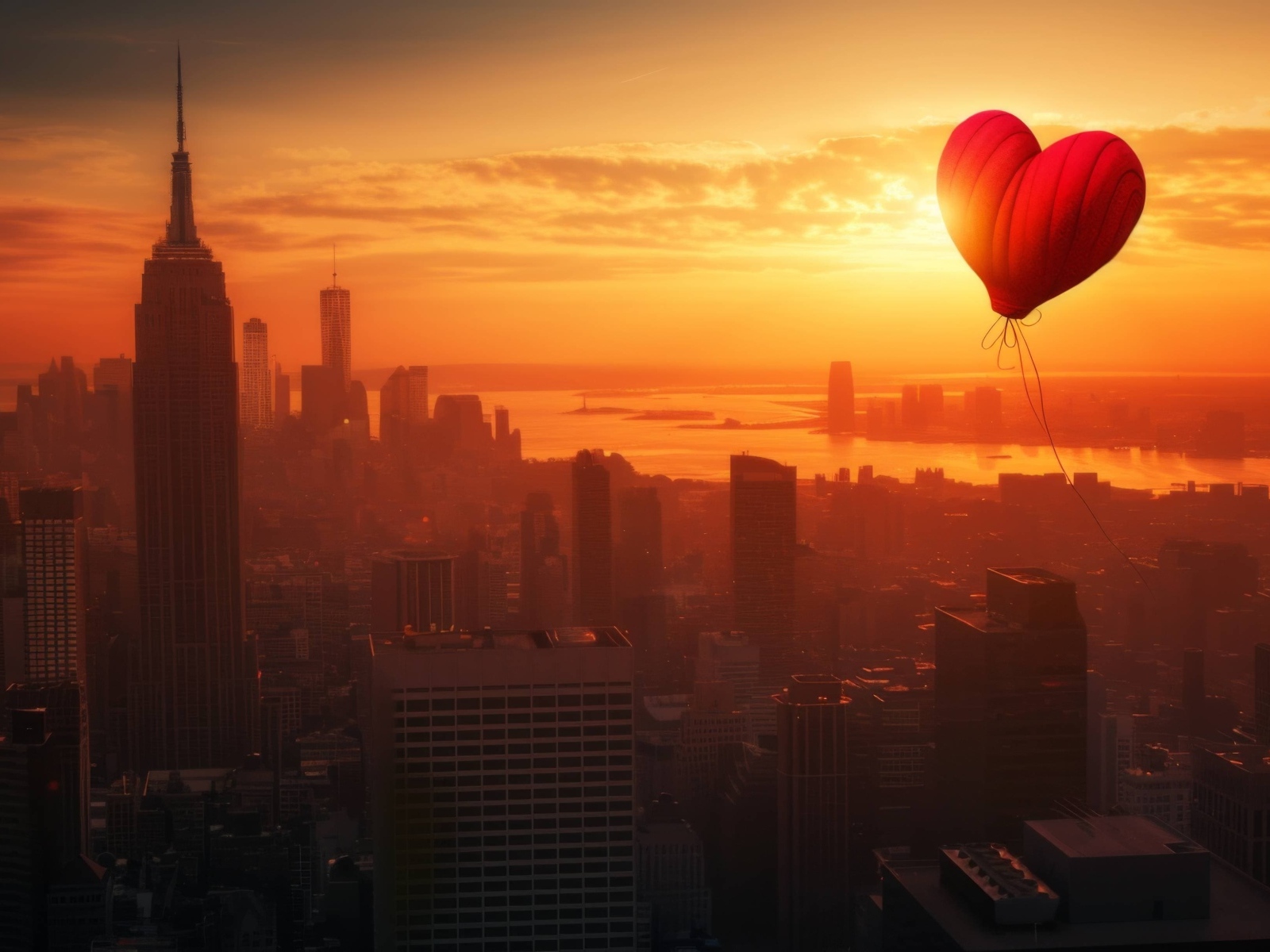 Шар в форме сердца летает над городом