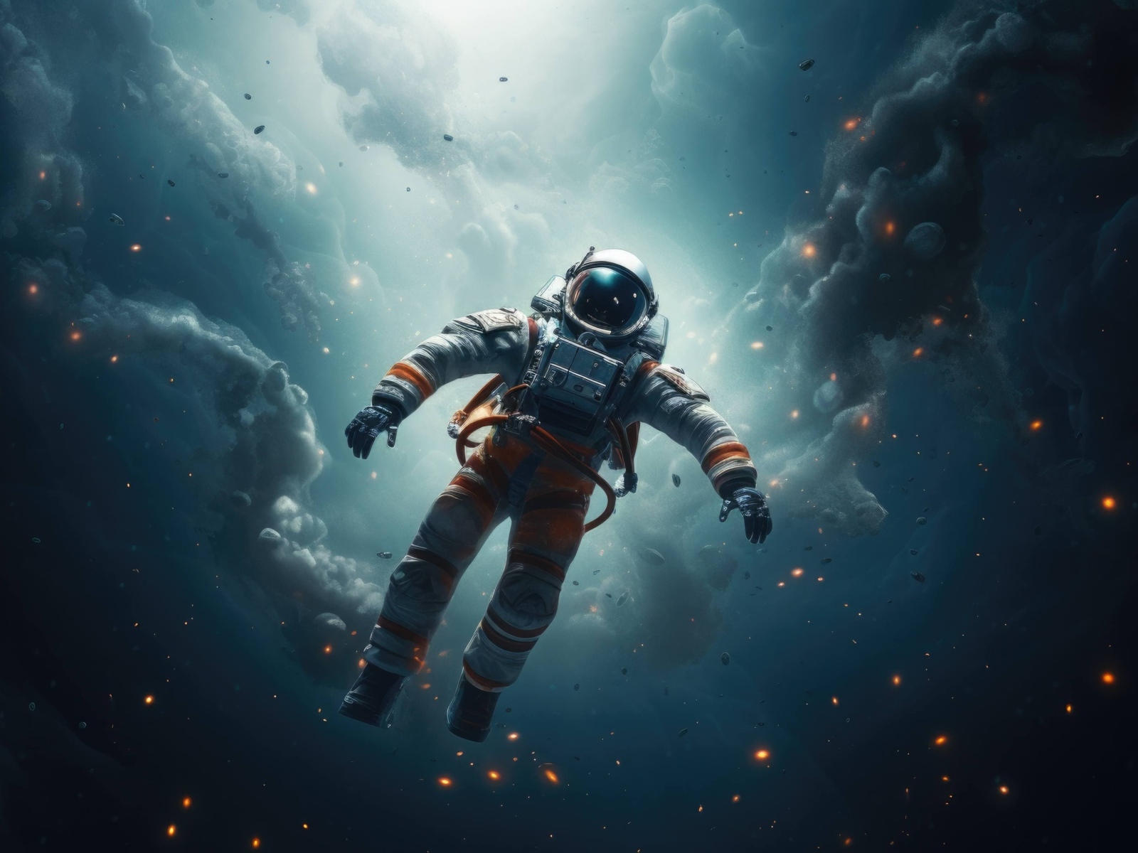 Астронавт летает в открытом космосе