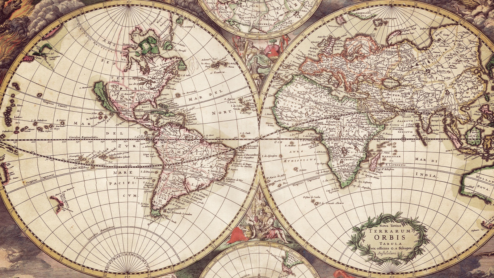 Карта Мира с гравюрами