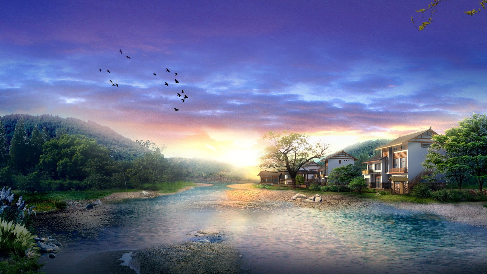 Домики у реки