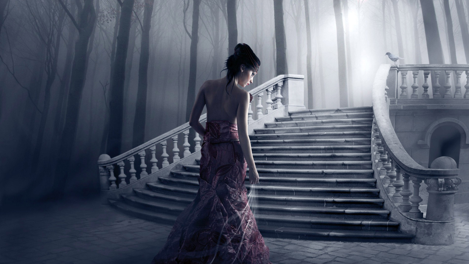 Девушка в темном саду