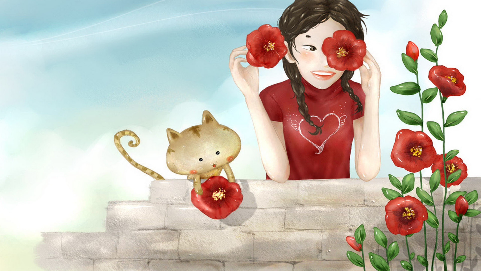 Дружеская пара с цветами