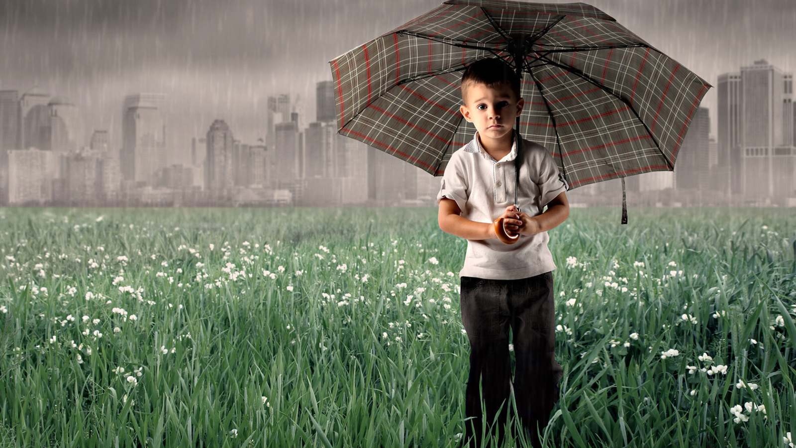 A child in the rain