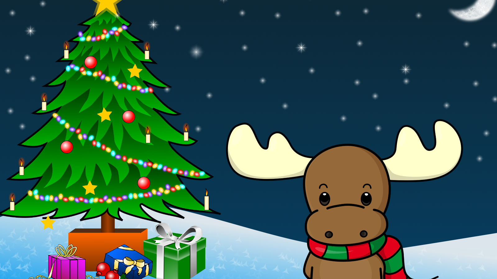 Смешной олень возле ёлки на рождество