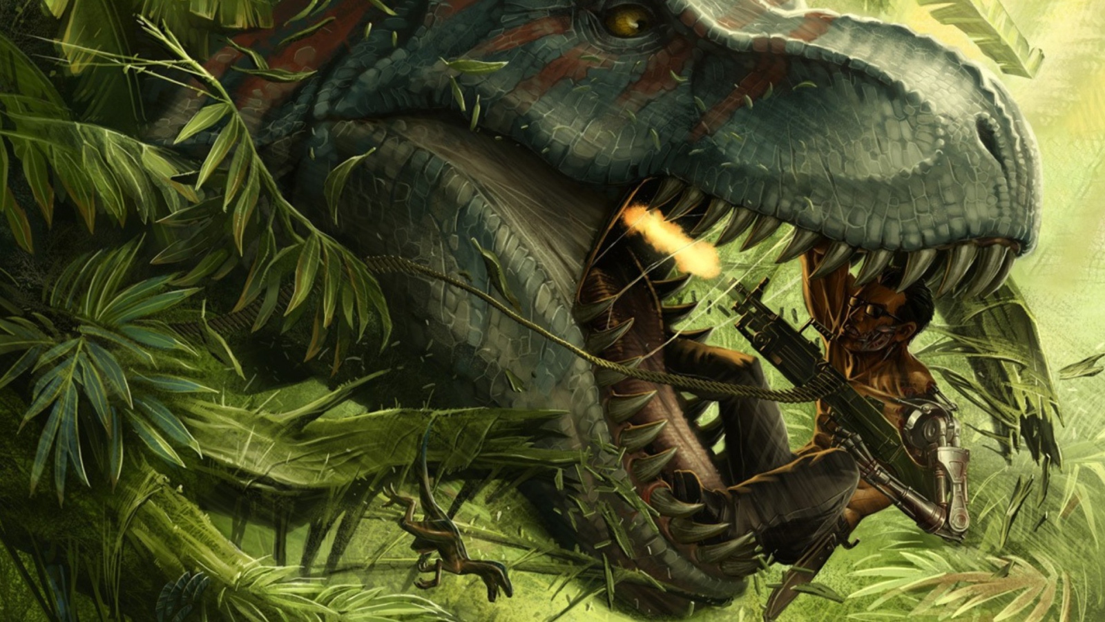 Киборг убивает динозавра