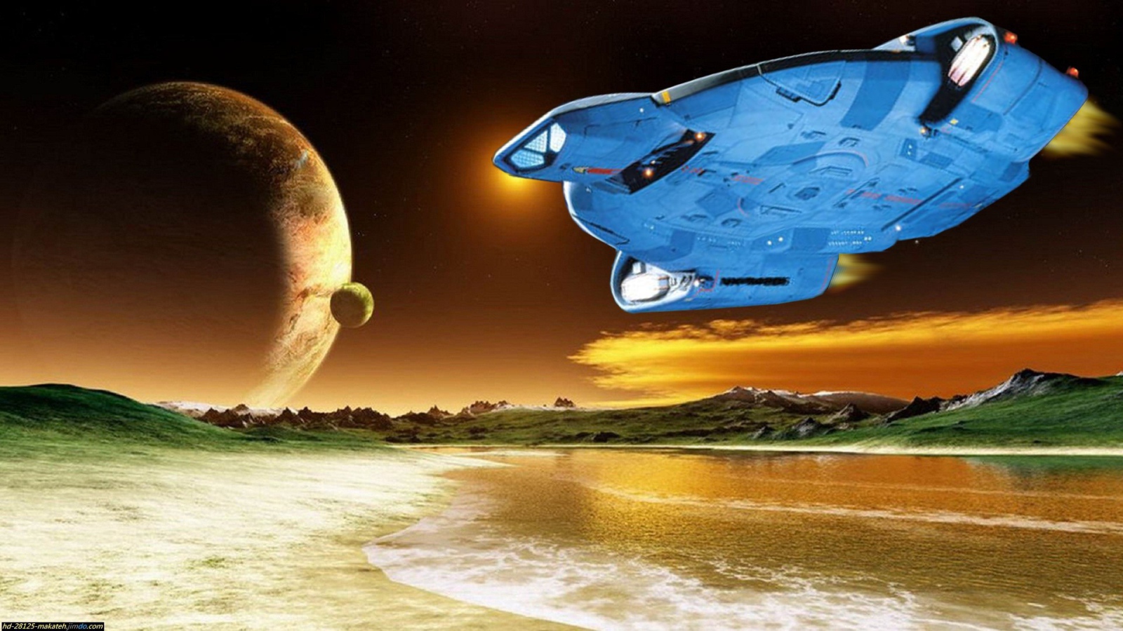 Космический корабль садится на планету