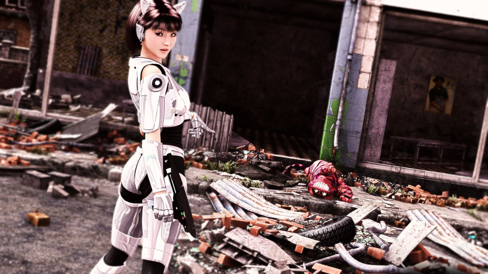 Девушка киборг убила монстра