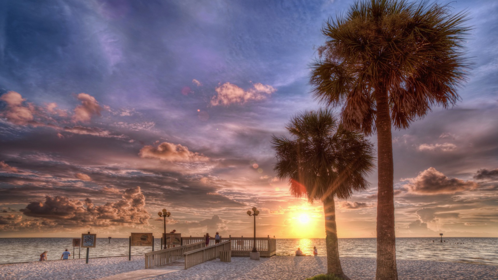 Закат на пляже с пальмами