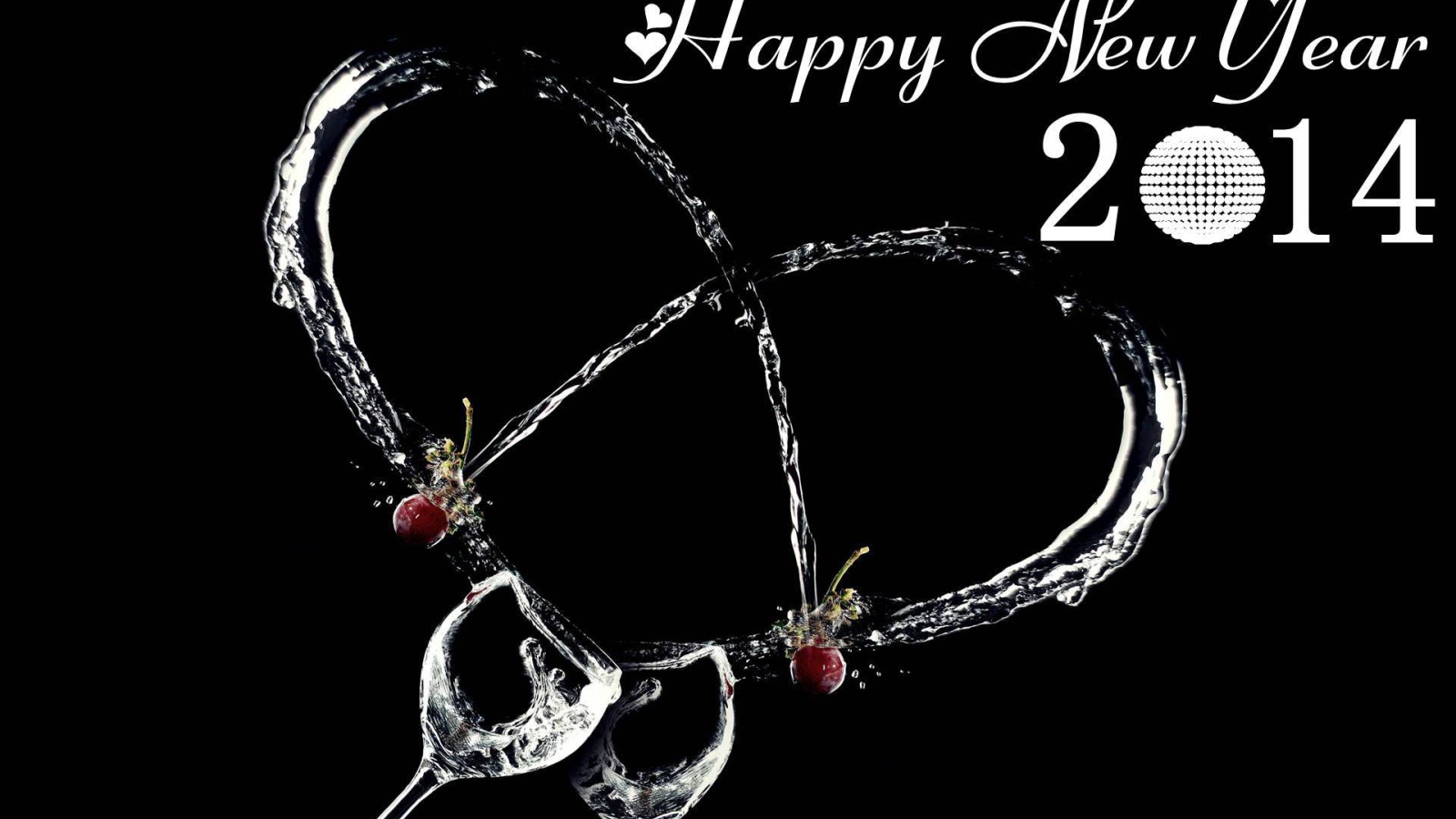 Счастливого нового года 2014, красивая картинка на чёрном фоне