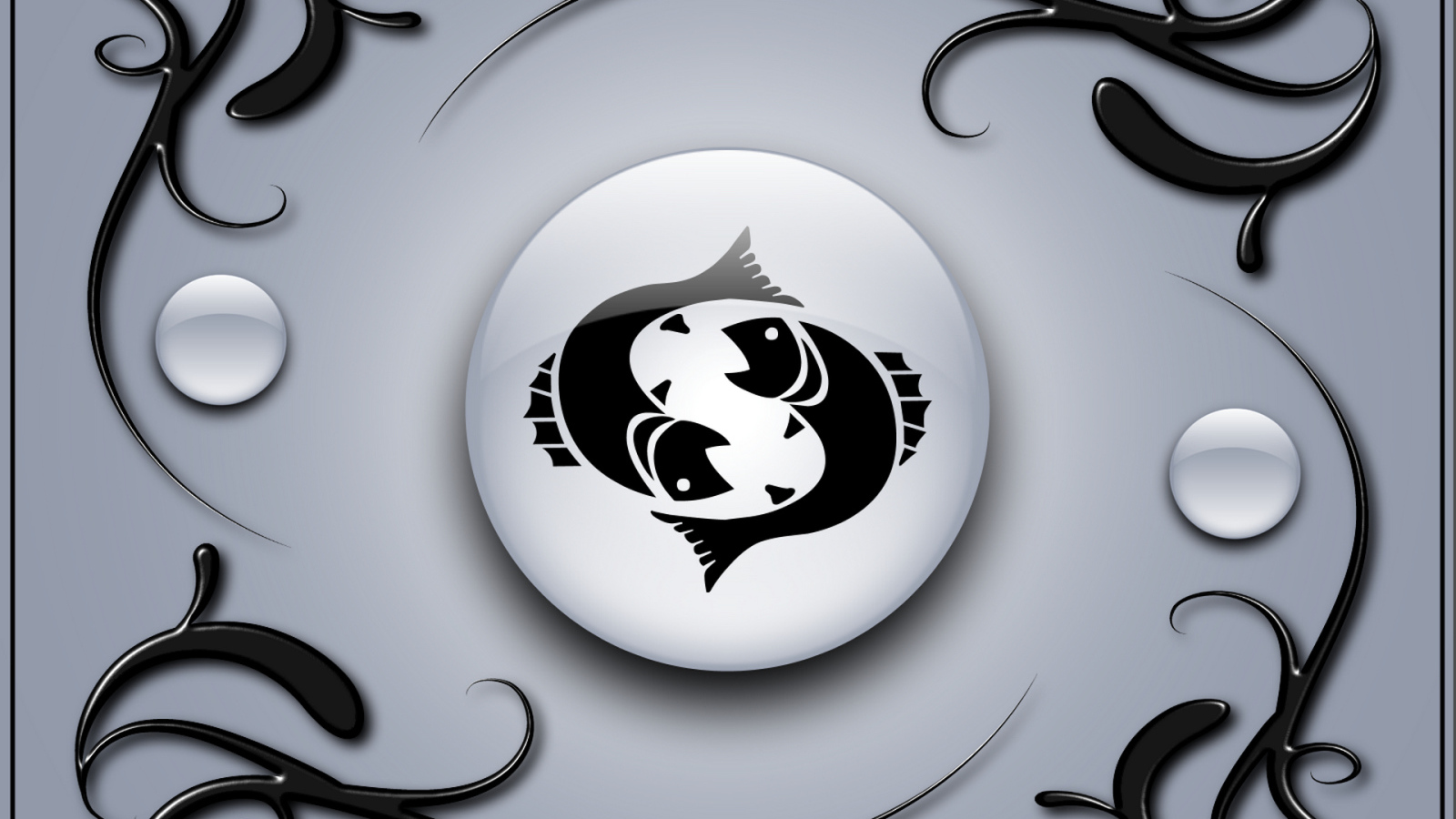 Знак рыбы на сером фоне с чёрным орнаментом 