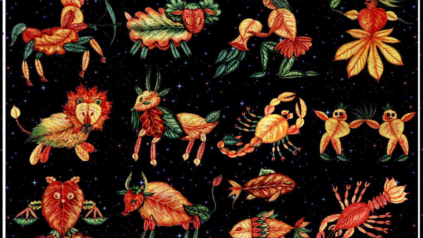 Знаки зодиака из листьев