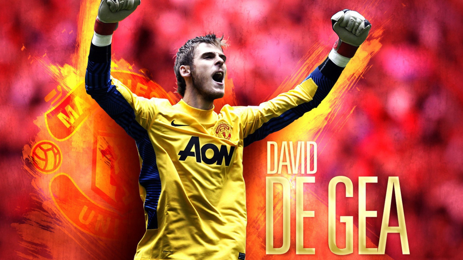 The player of Manchester United David De Gea on red background