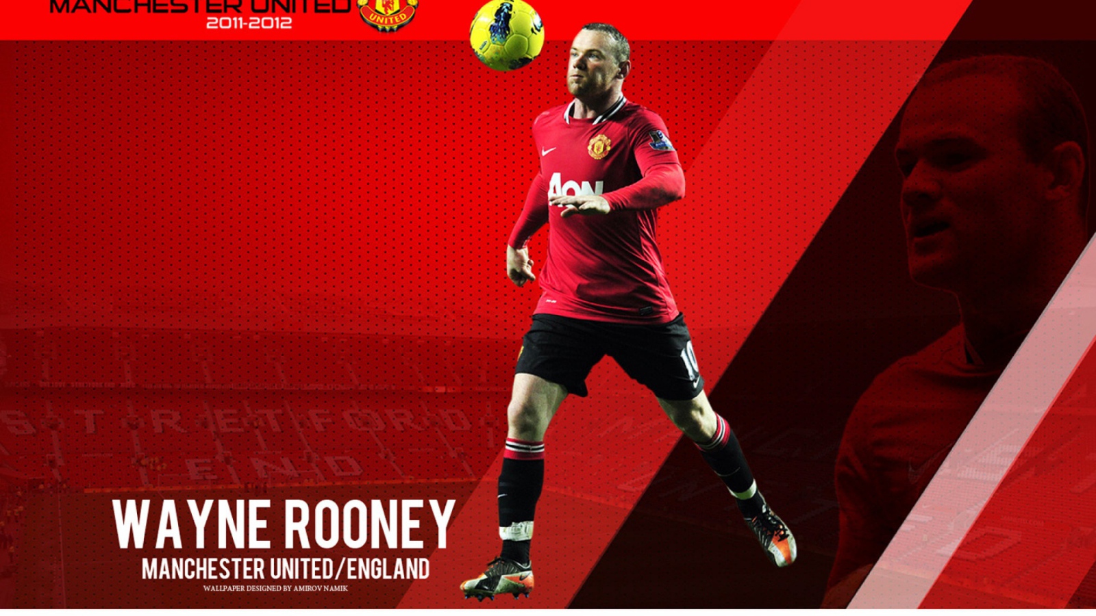 Игрок Манчестер Юнайтед Уэйна Руни на красном фоне