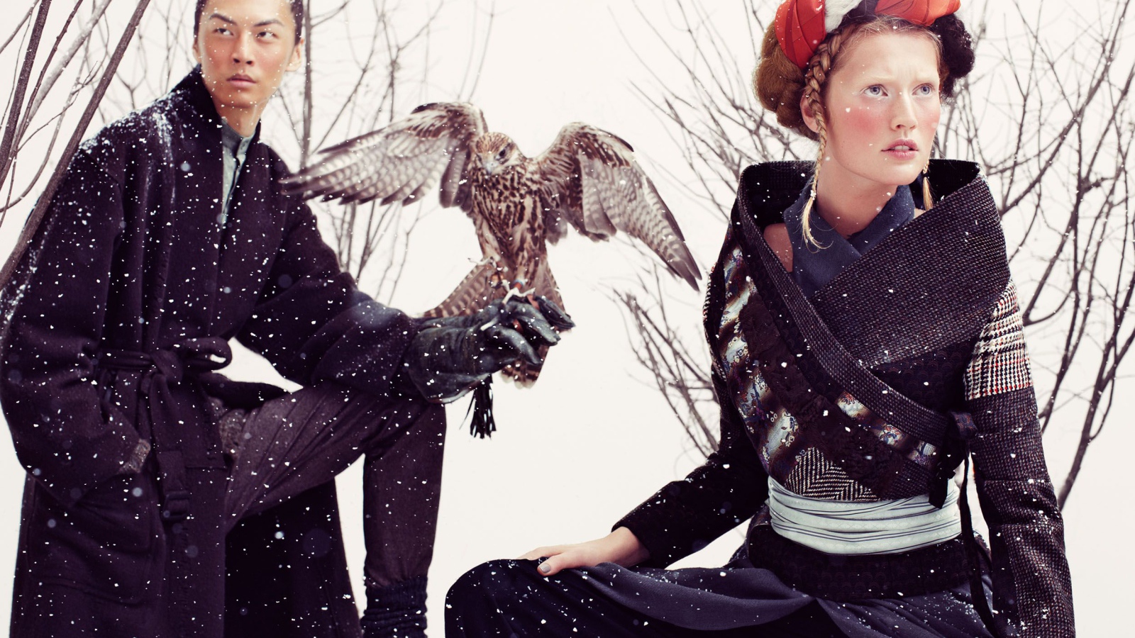 Фотография пары с соколом