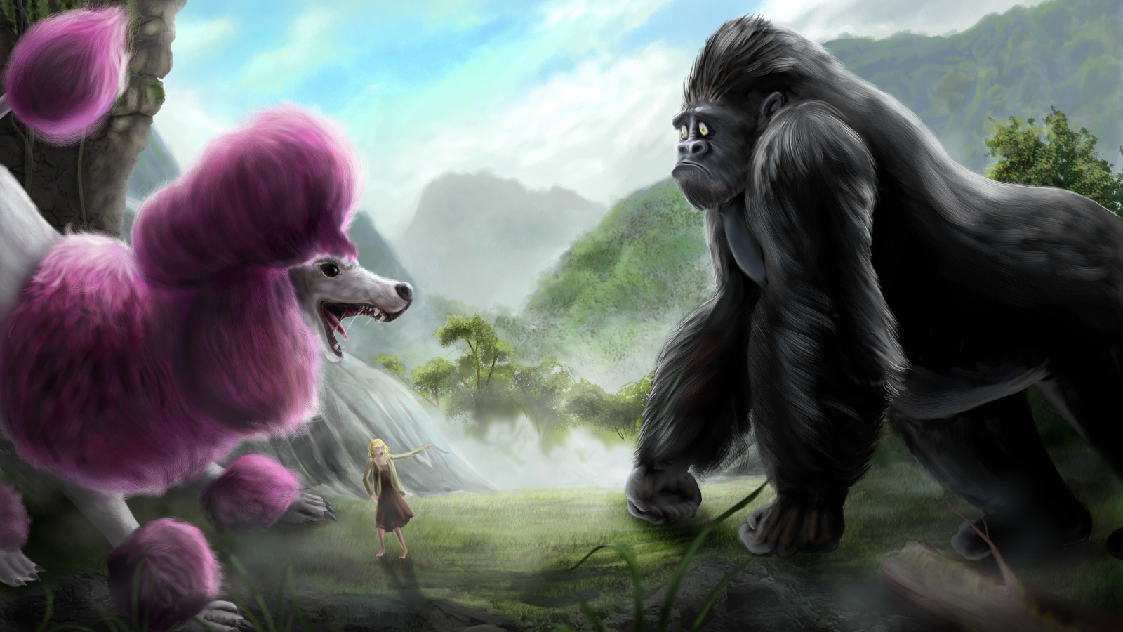 Розовый пудель и горилла