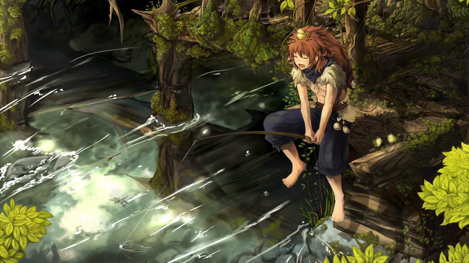 Мальчик рыбачит