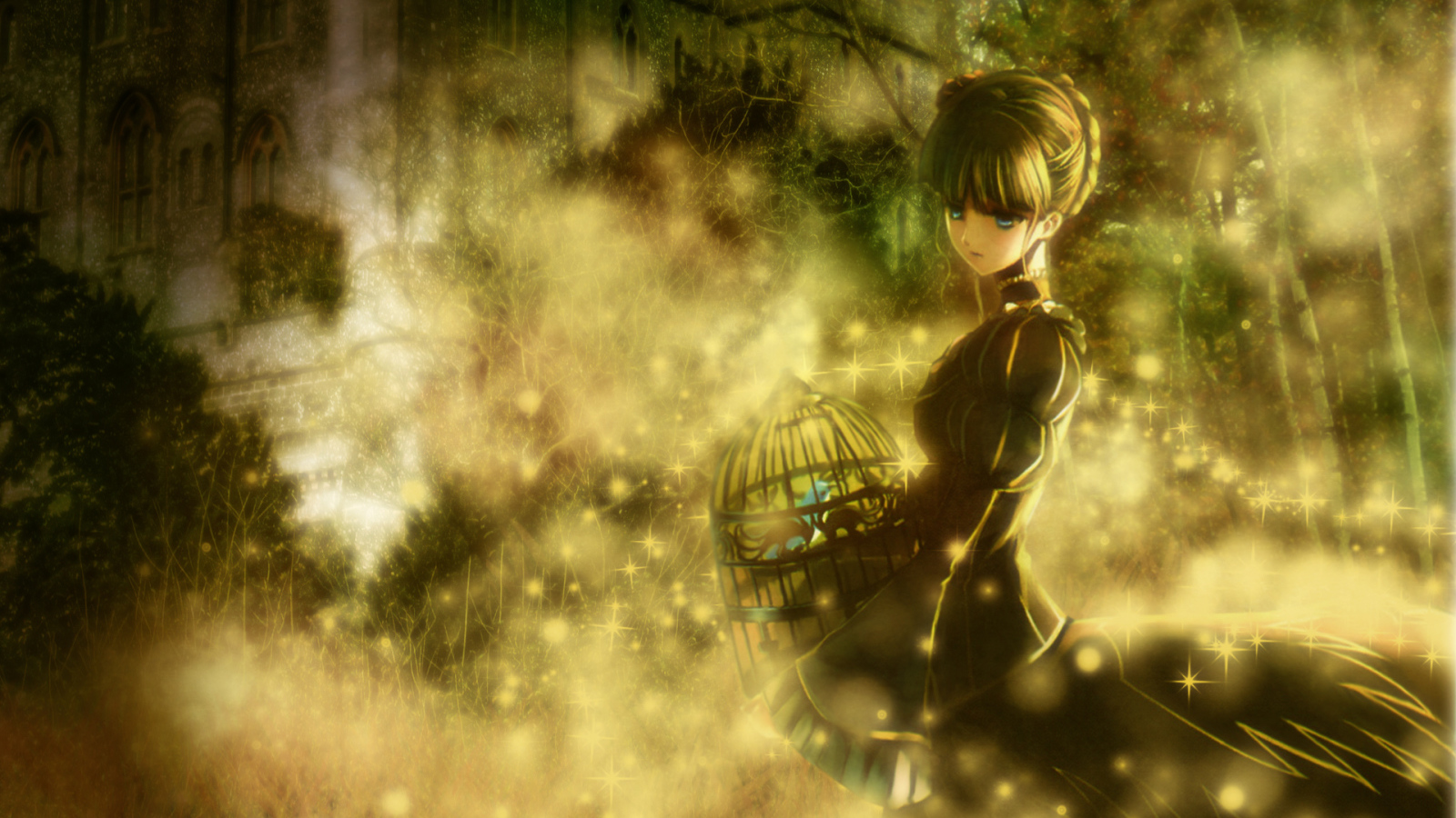 Девочка с клеткой для птицы