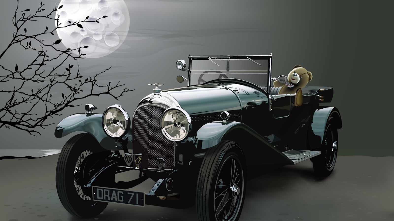 Мишка в автомобиле ретро