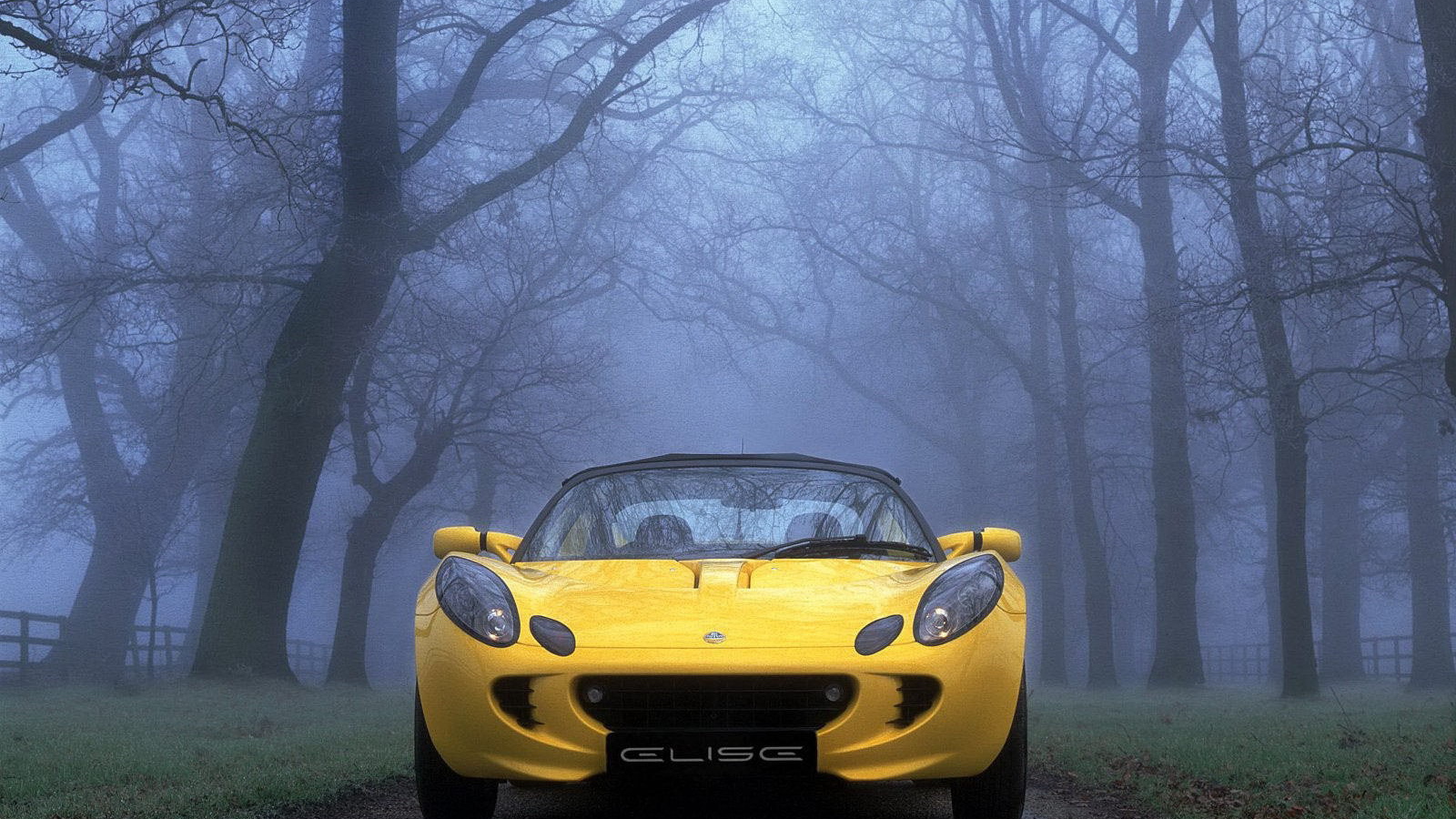 Желтый автомобиль в тумане
