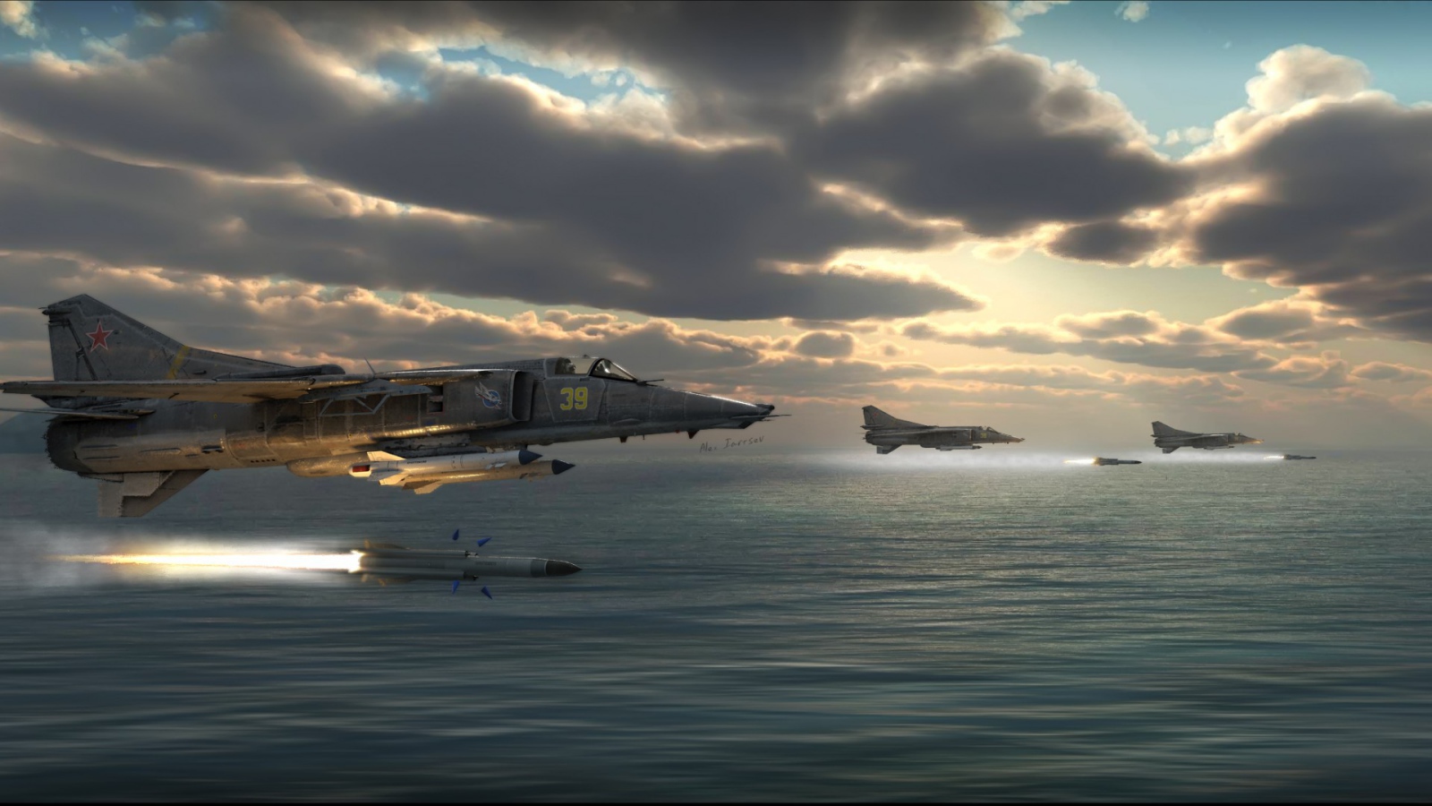 Выстрел истребителя над морем