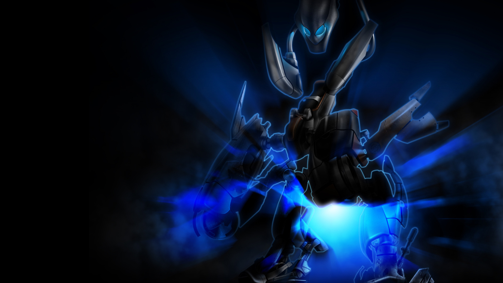 Робот на черных обоях