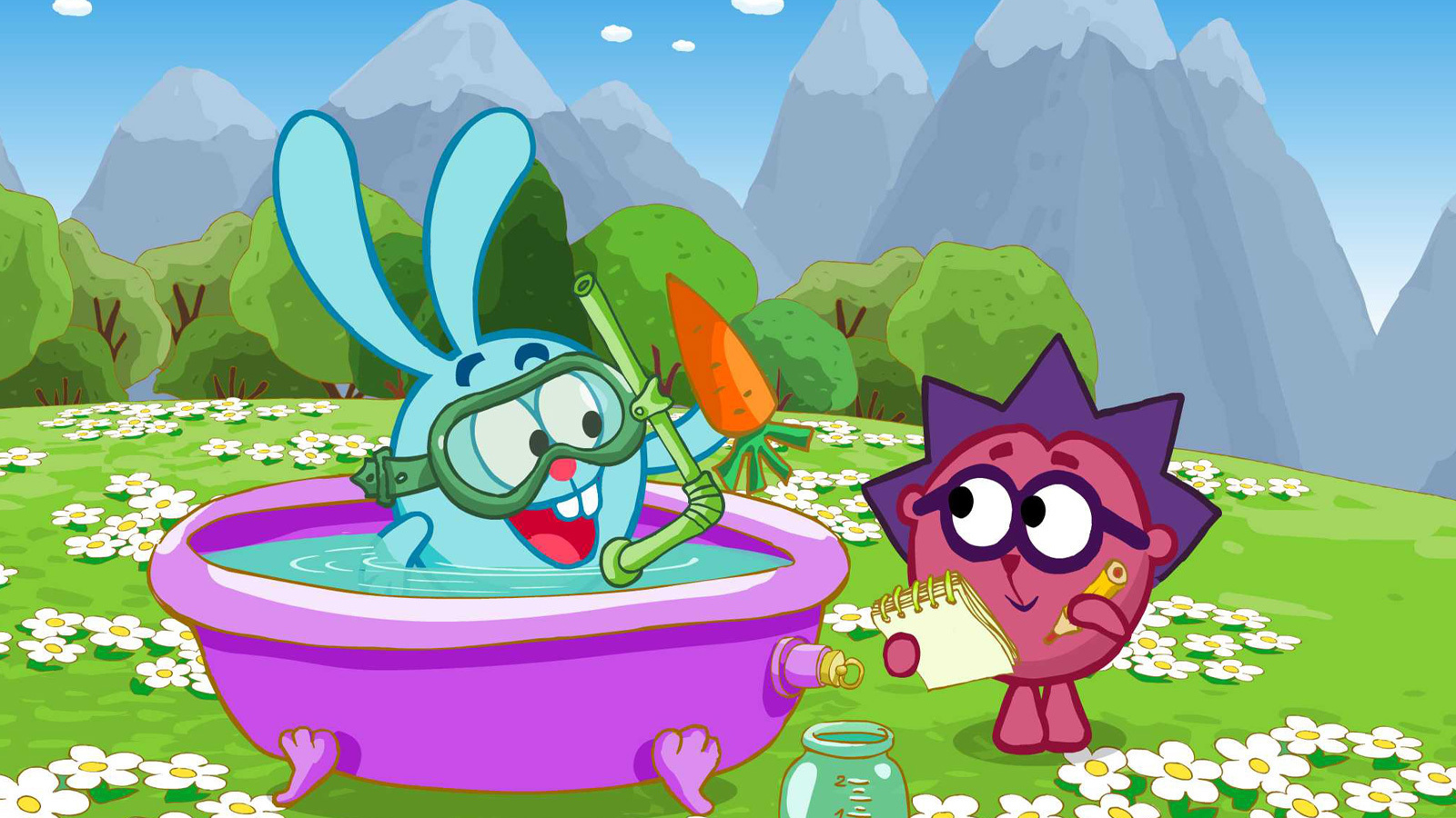 Крош купается в мультфильме Смешарики