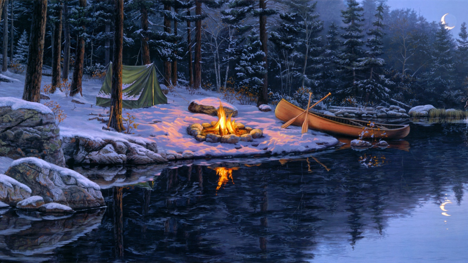 Костер на берегу реки