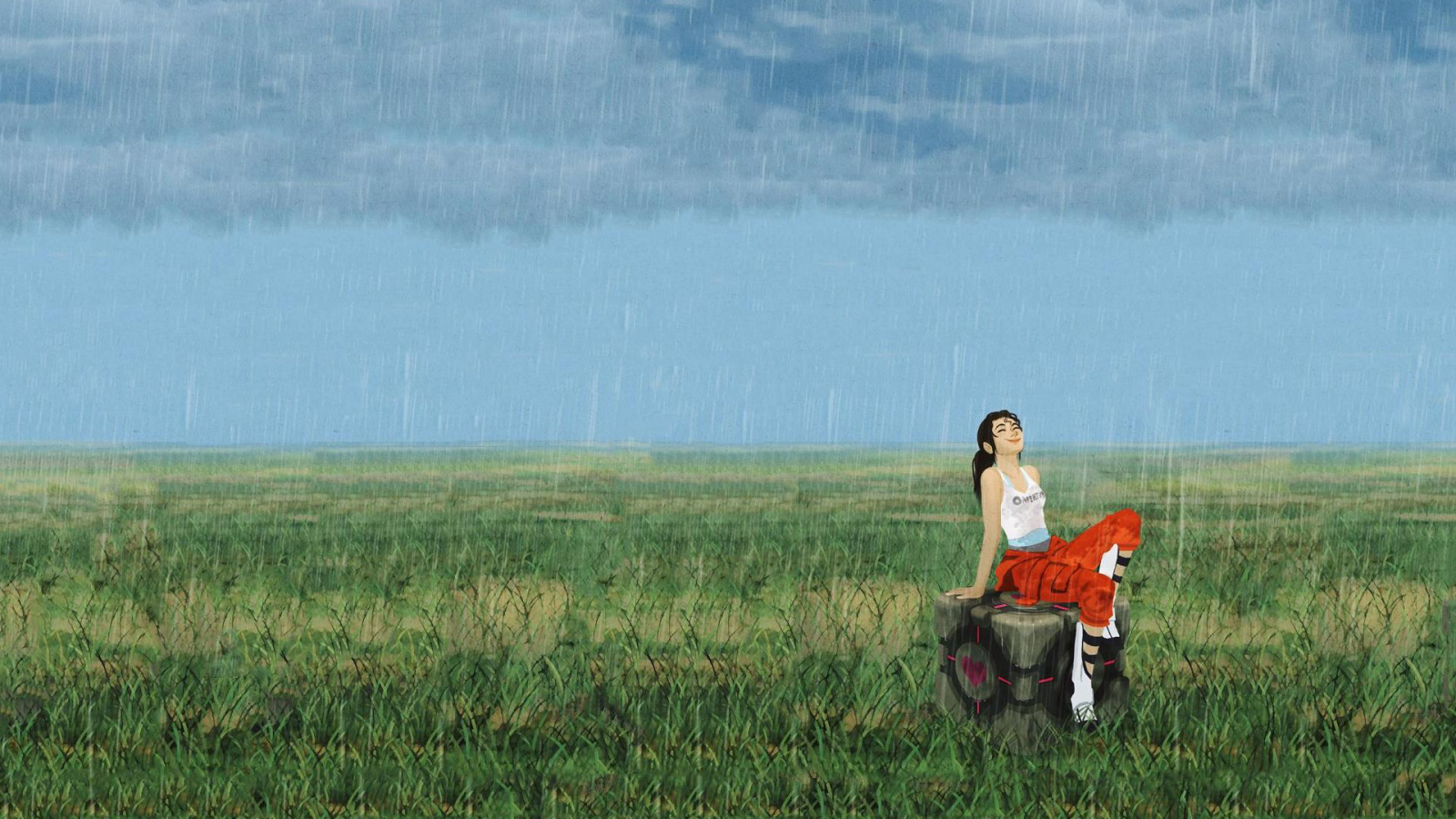 Девушка под дождем на поле