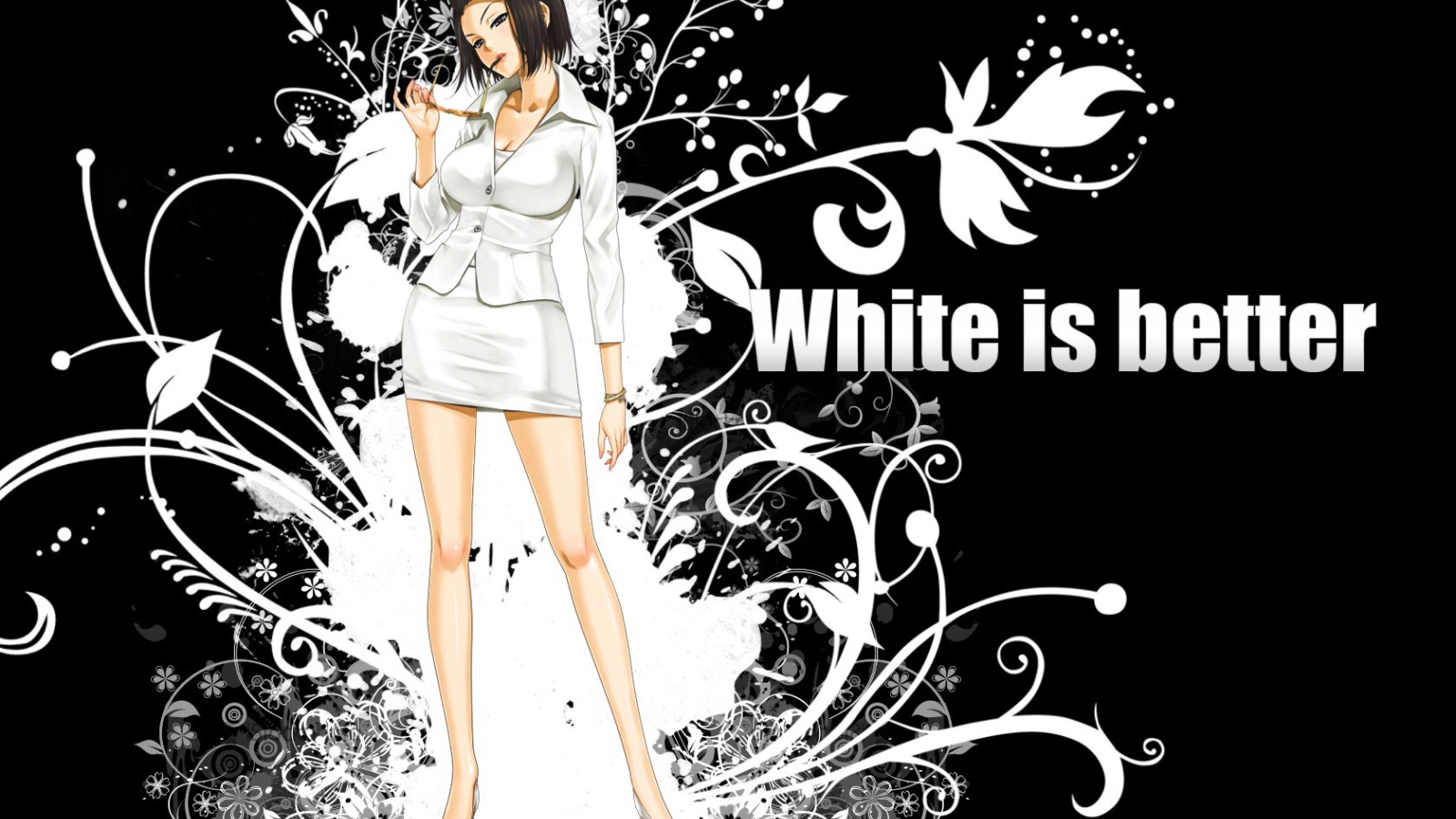 Девушка в белом на черном фоне