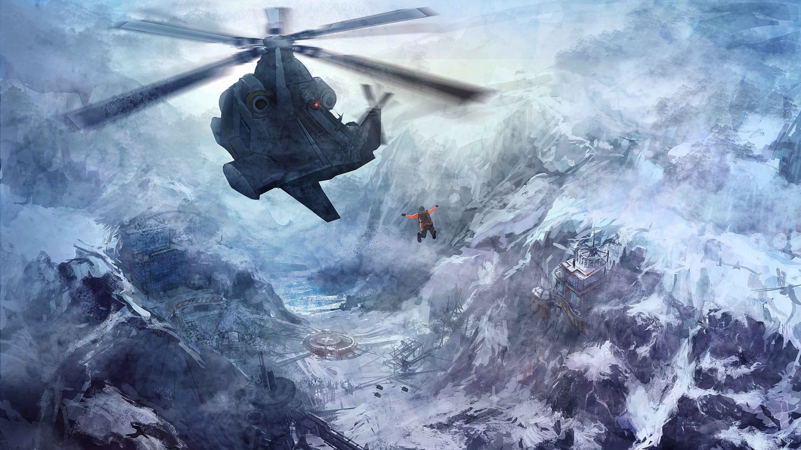 Человек прыгнул из вертолета