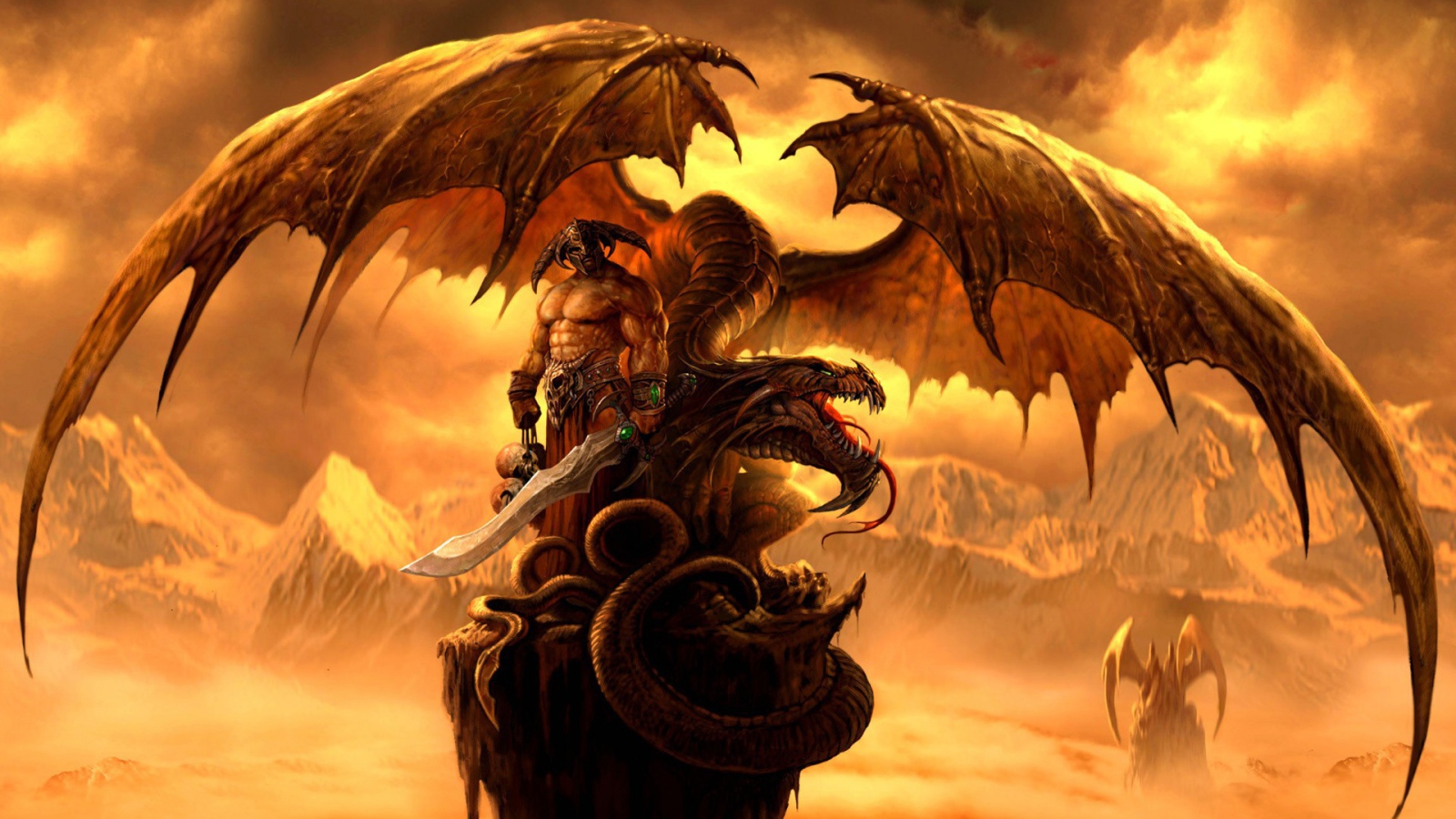 Монстр с мечом и дракон