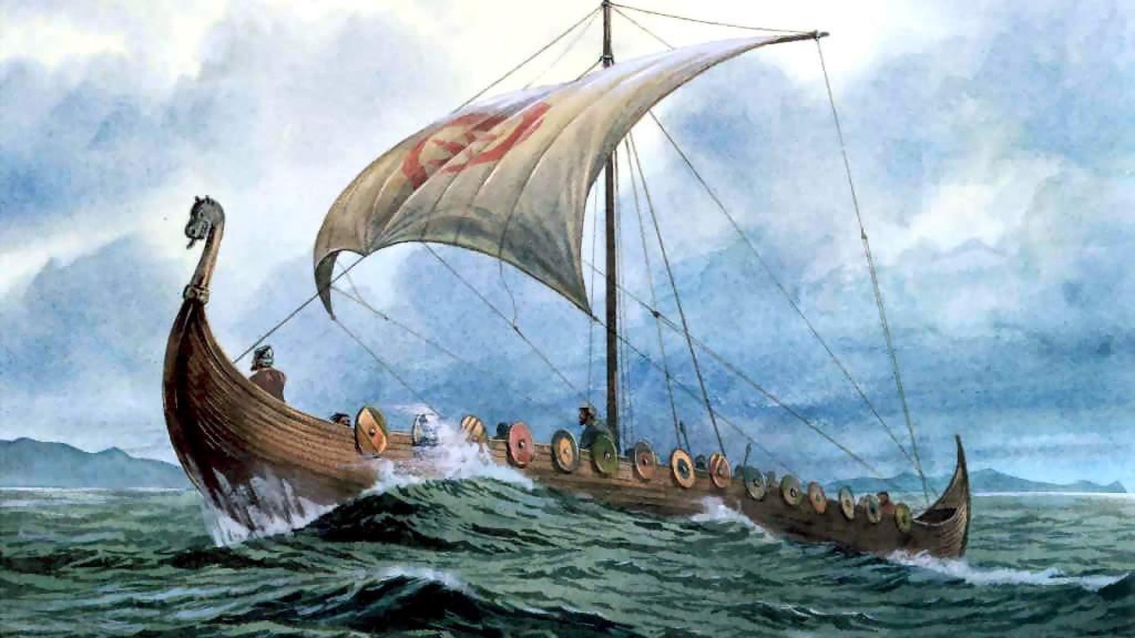 Viking boat in rough seas