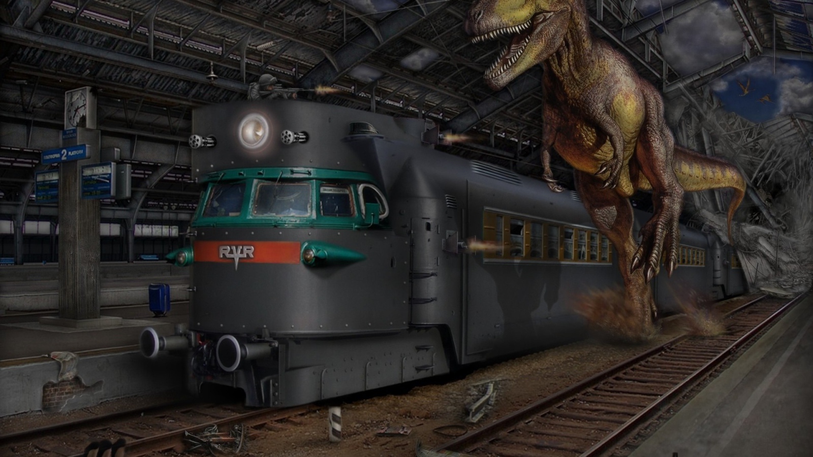 Динозавр обгоняет поезд