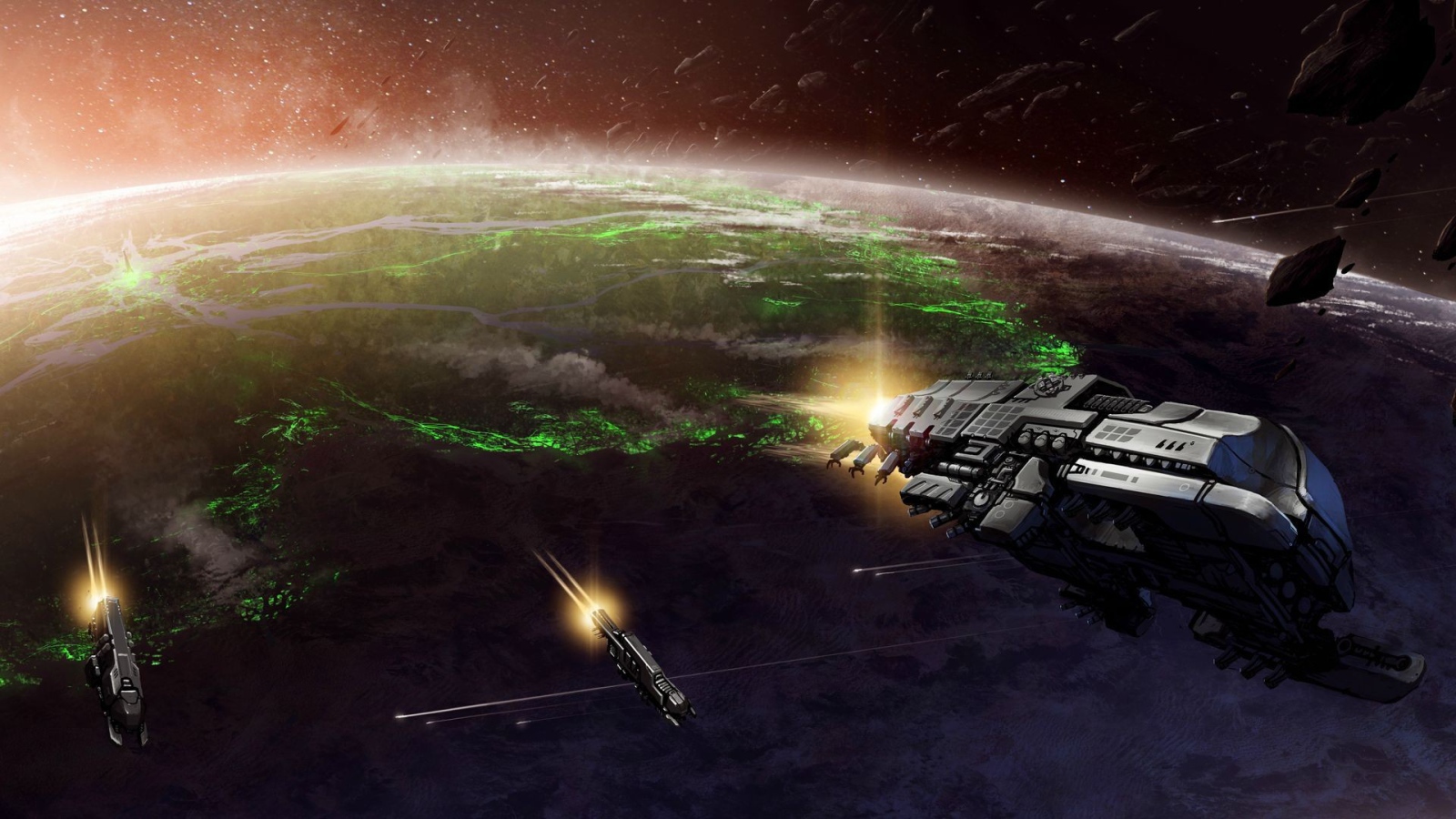 Космические корабли взлетают с планеты