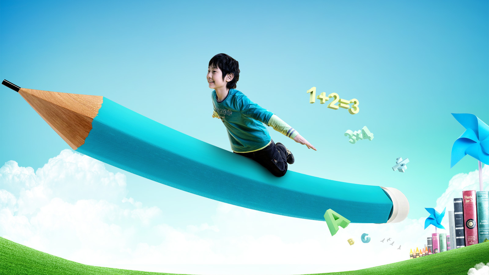 Школьник на карандаше в День знаний 1 сентября