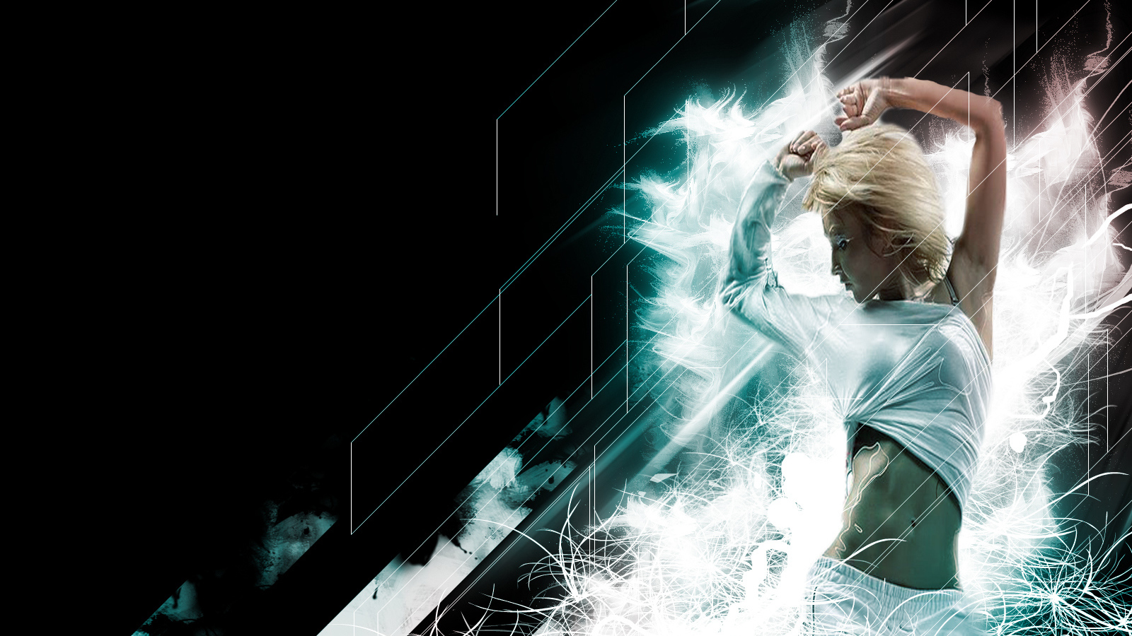 Японка танцует среди волн света